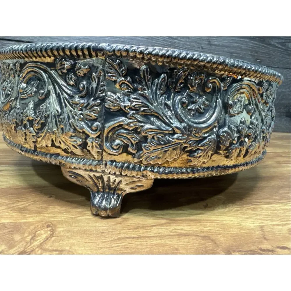 Studio Silversmiths Silver Plated Mirror 12in Round Floral Cake Stand
